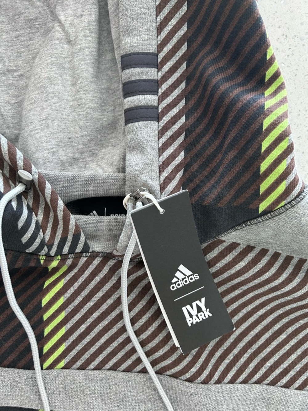 adidas Ivy Park Oversized Striped Shrug in Gray, Brown & Neon Green size S - Picture 6 of 13